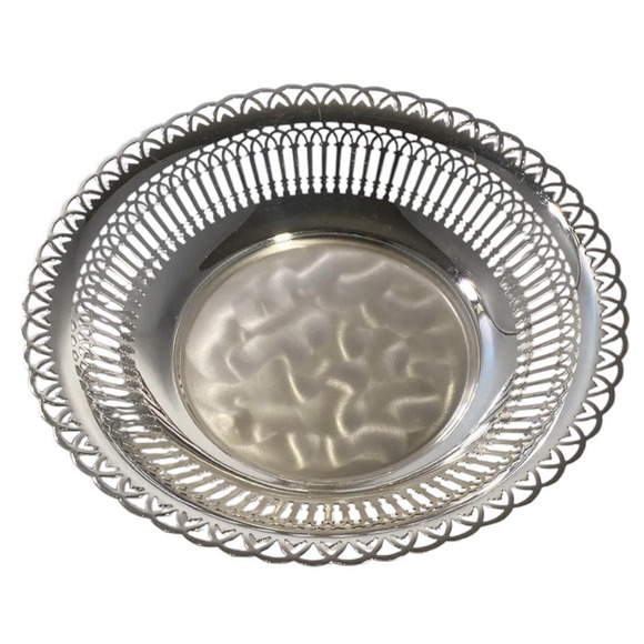 Vintage German Reticulated Round Bowl W M F Ikora Silver EP on Brass 3-Footed - Picture 9 of 9